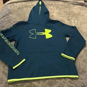 Host Pick 🎉 Under armour teal and neon yellow hoodie size YMD